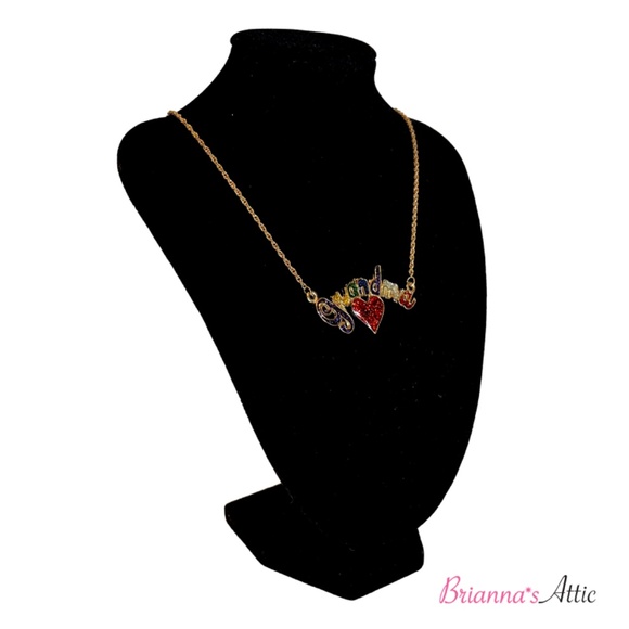 Spell out necklace for Grandma Gold Tone Sparkling Heart Lobster clasp 18" - Picture 2 of 9